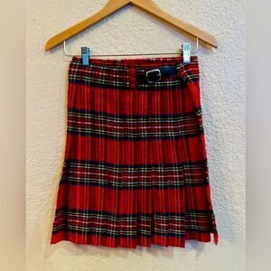 Scottish Designs Tartan  Skirt Kilt Sz S Red Black Leather Buckle Vintage